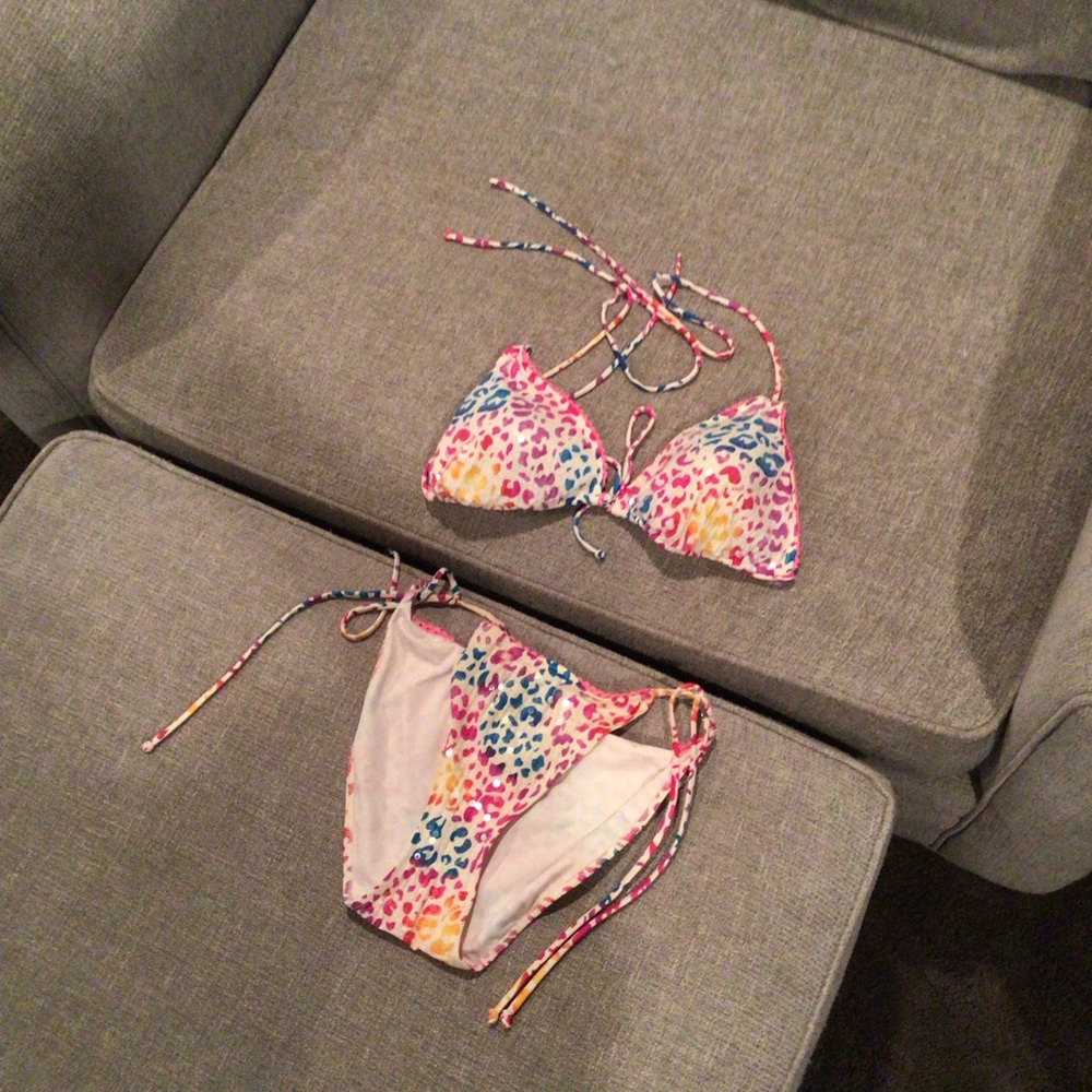 Victoria’s Secret bikini swimsuit rainbow Leopard sequin bathing suit - Picture 2 of 9